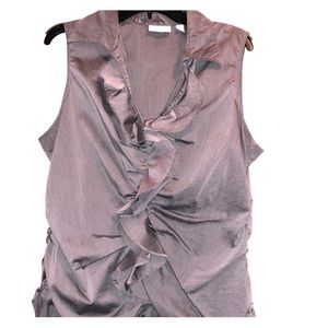 New York & Company Ruffled Gray Blouse